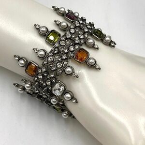Ben-Amun Vntg Designer Multicolor Crystal White Pearl Art Deco Fringe Bracelet